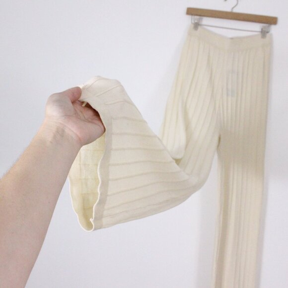 *Nasty Gal 50% Recycled Knitted Wide Leg Pant Cream High Rise - Picture 7 of 7